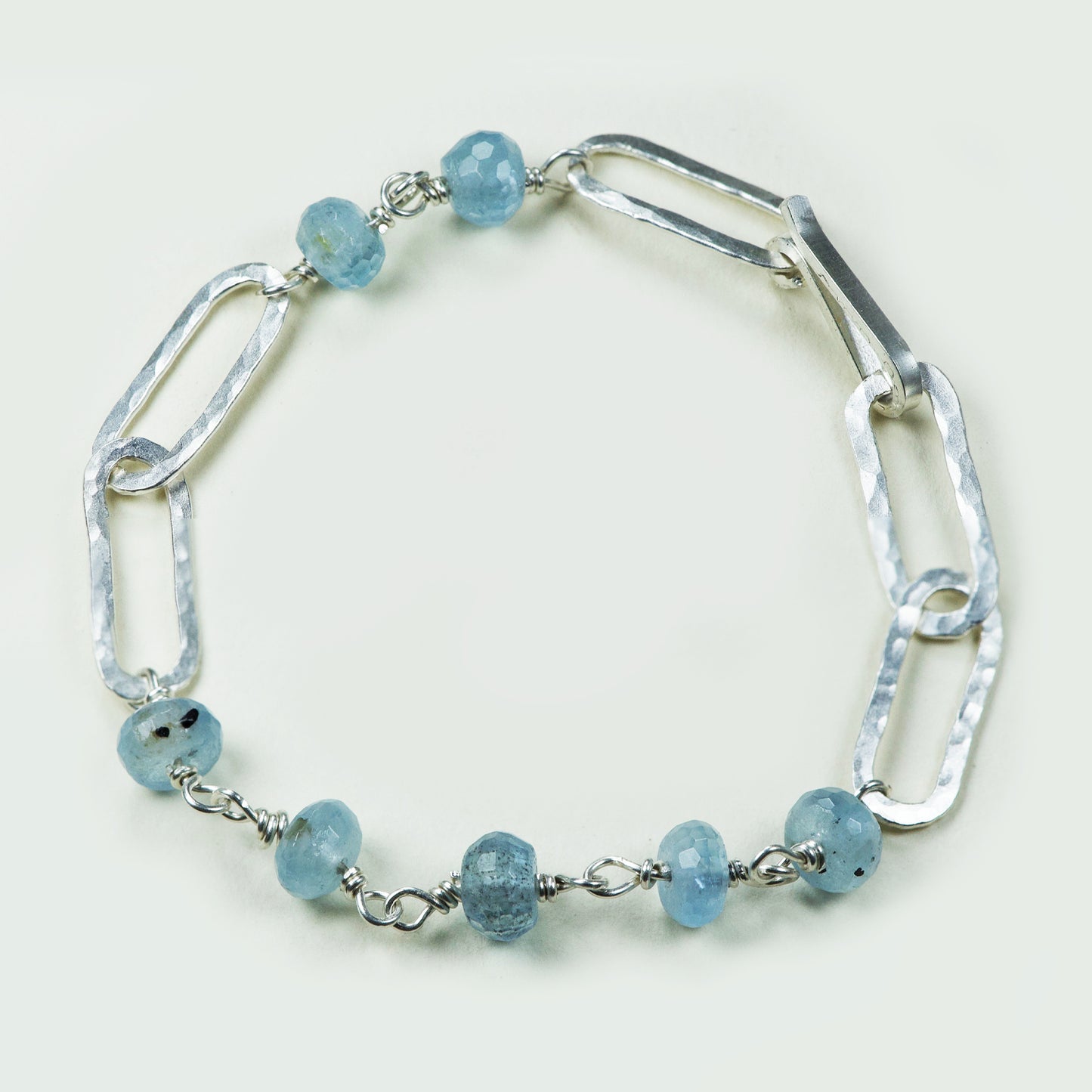 Pulsera Eslabones Agua Marina Plata