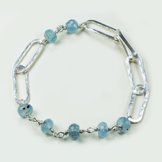 Pulsera Eslabones Agua Marina Plata