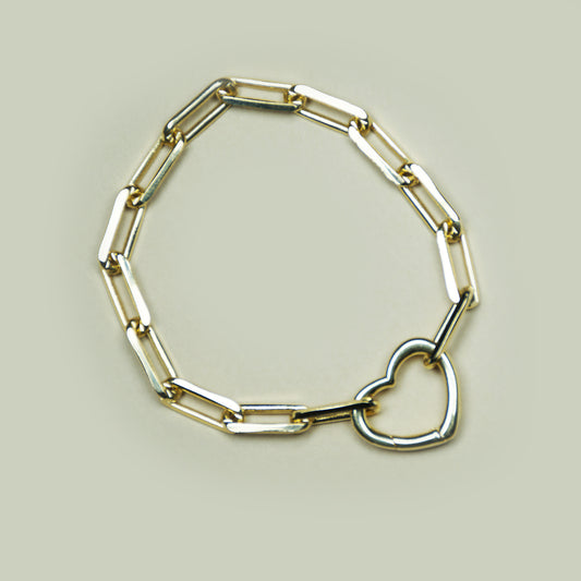 PULSERA ESLABON GRANDE LARGO CORAZON ENCHAPE