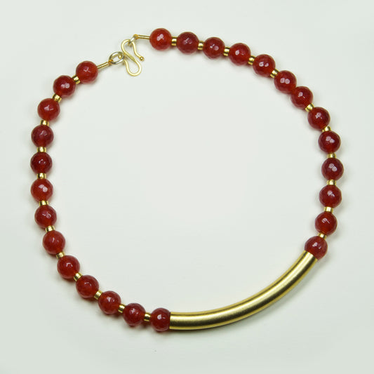 Collar Cornalina Mostacillas Tubo Enchape