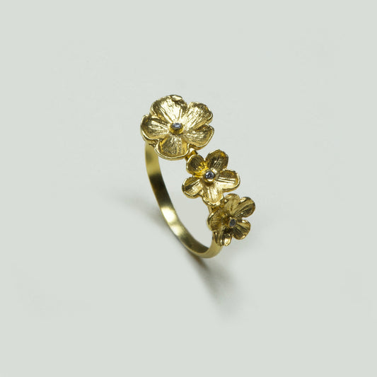 Anillo 3 Flores Circón Enchape