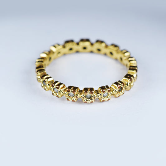Anillo Sin Fin Flores Con Circon Negro Enchape N10 - Chica Lecannelier Joyas