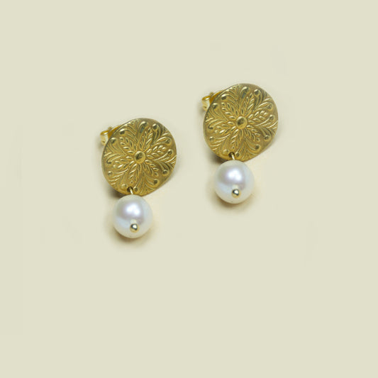 Aro Vastago Flor  Con Perla Br - Chica Lecannelier Joyas